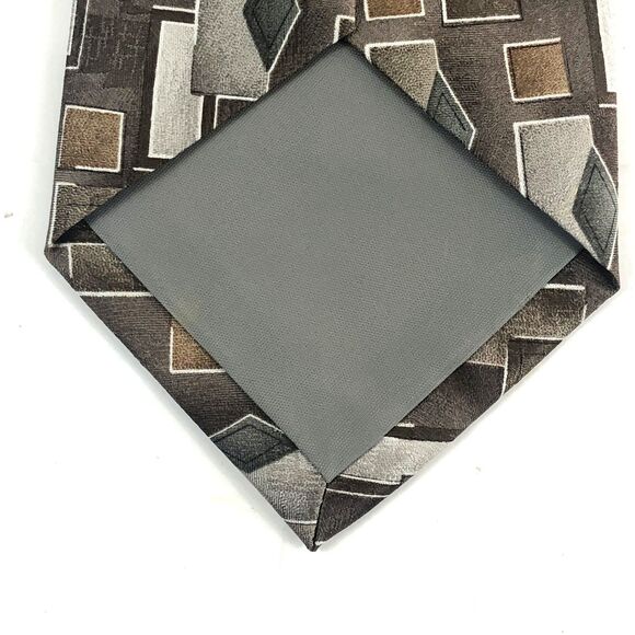 Vintage Pierre Cardin Tie Geometric Abstract Brown Gray Diamond Square Silk - Picture 4 of 9